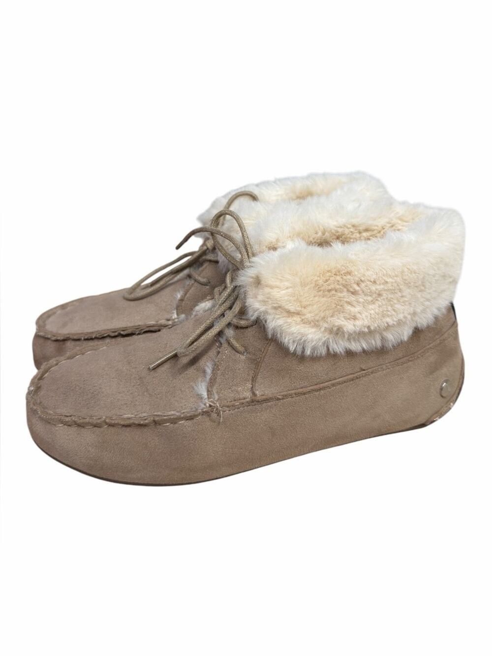 Nautica Moccasin Slippers Faux Fur Lined Brown Suede Style Women’s Size 7 Cozy
